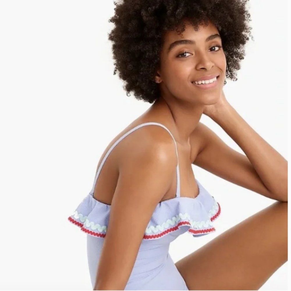 J. Crew Ric Rac Ruffle Underwire One-Piece Swimsuit - Picture 2 of 8
